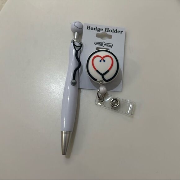 Gift Bundle White Clip-on ID or Key Holder Stethoscope Charm & Pen - Picture 1 of 6